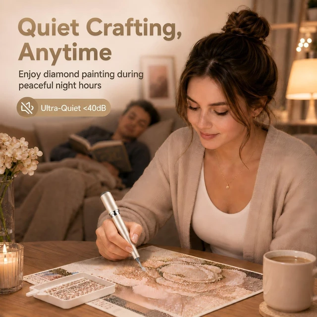 Alt view image 5 of 7 - Wireless Electric Diamond Art Pen, Vacuum Diamond Painting Pen No Wax Needed, 150° Ergonomic Tip, Quiet Lightweight & Rechargeable Diamond Art Accessories for Adults (Champagne Gold)