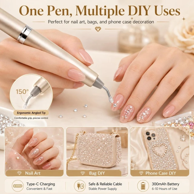 Alt view image 6 of 7 - Wireless Electric Diamond Art Pen, Vacuum Diamond Painting Pen No Wax Needed, 150° Ergonomic Tip, Quiet Lightweight & Rechargeable Diamond Art Accessories for Adults (Champagne Gold)