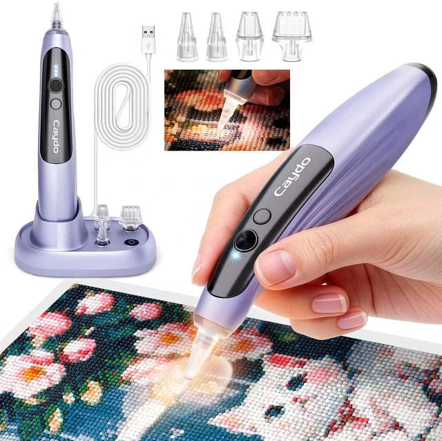 Main image of Electric Diamond Painting Pen with Light, Diamond Art Tool, Purple | No Wax Need, Wireless, 3 Adjustable Suction Levels, 4Pcs Replaceable Tips, Ergonomic Grip, Diamond Art Pen For Adults, EP4