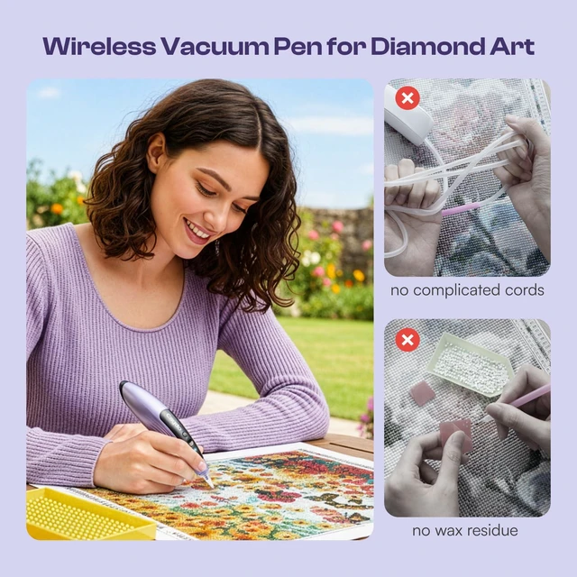 Alt view image 2 of 7 - Electric Diamond Painting Pen with Light, Diamond Art Tool, Purple | No Wax Need, Wireless, 3 Adjustable Suction Levels, 4Pcs Replaceable Tips, Ergonomic Grip, Diamond Art Pen For Adults, EP4