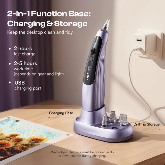 Alt view image 5 of 7 - Electric Diamond Painting Pen with Light, Diamond Art Tool, Purple | No Wax Need, Wireless, 3 Adjustable Suction Levels, 4Pcs Replaceable Tips, Ergonomic Grip, Diamond Art Pen For Adults, EP4