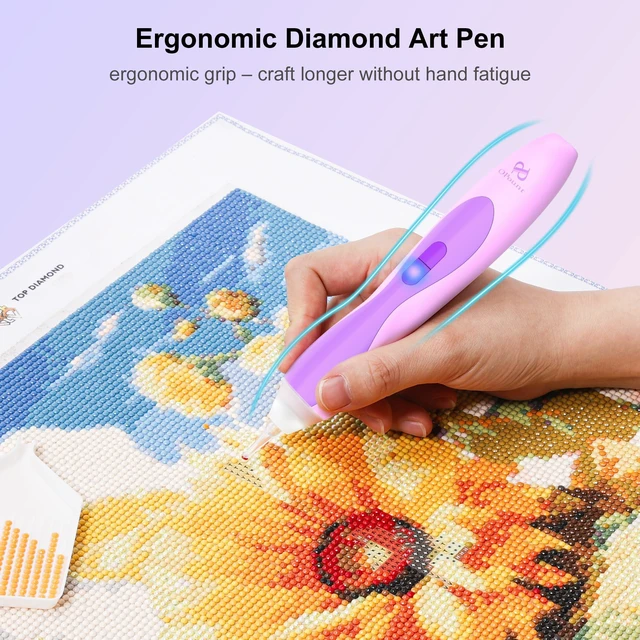 Alt view image 5 of 7 - Electric Diamond Art Pen with Light, Diamond Art Tools for Adults, Violet | No Wax Needed,Cordless&Rechargeable,3 Brightness Levels,Ergonomic,Extra Single&Triple Tips,Low Noise Vacuum Diamond Art Pen