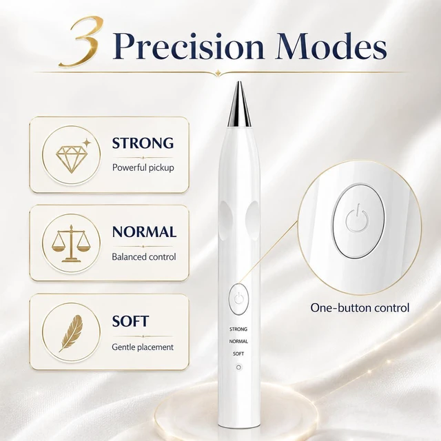 Alt view image 2 of 7 - Electric Diamond Painting Pen Kit, Cordless USB-C Rechargeable Vacuum Pen for Diamond Art, No Wax Rhinestone Picker with 3 Suction Levels, Interchangeable Tips, Low Noise DIY Craft Tool (white)
