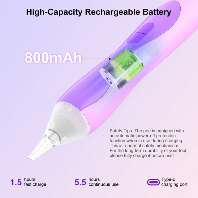 Alt view image 5 of 7 - Electric Diamond Art Pen with Light, Diamond Art Tools for Adults, Purple No Wax Needed, Cordless, Rechargeable, 3 Brightness Levels, Ergonomic Grip&Extra Drill, Low Noise Vacuum Diamond Painting Pen