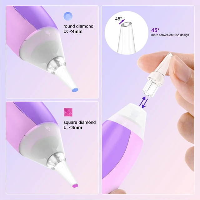 Alt view image 7 of 7 - Electric Diamond Art Pen with Light, Diamond Art Tools for Adults, Purple No Wax Needed, Cordless, Rechargeable, 3 Brightness Levels, Ergonomic Grip&Extra Drill, Low Noise Vacuum Diamond Painting Pen