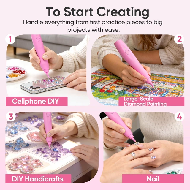 Alt view image 5 of 7 - Electric Diamond Painting Pen with Vacuum Technology, No Wax, Cordless & Rechargeable, 135° Ergonomic Tip - No Wrist Pain, Perfect Diamond Art Accessories for Women