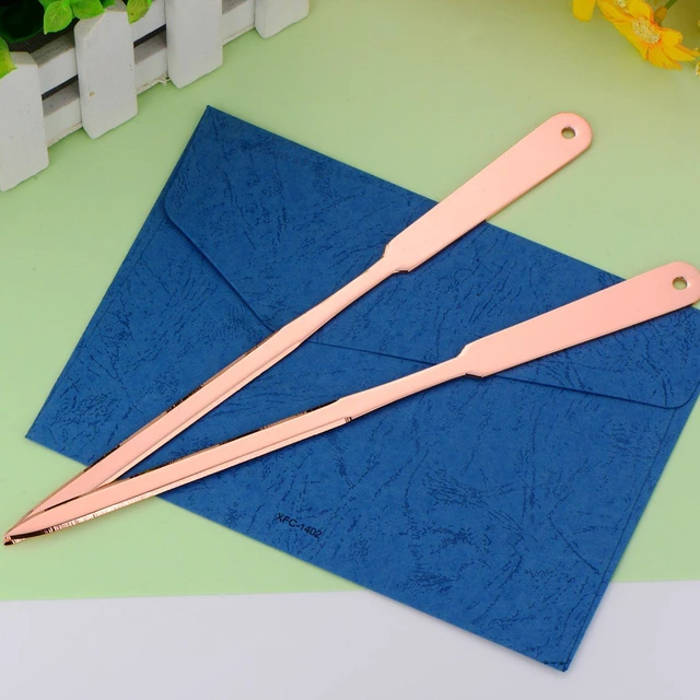 Alt view image 4 of 7 - 2 Pack Pink Letter Openers,Gold Envelope Slitter,Stainless Steel | Rose Gold Letter Opener, Lightweight Mail Slitter with Hanging Hole, Smooth Blade, Opener Knife for Office or Home