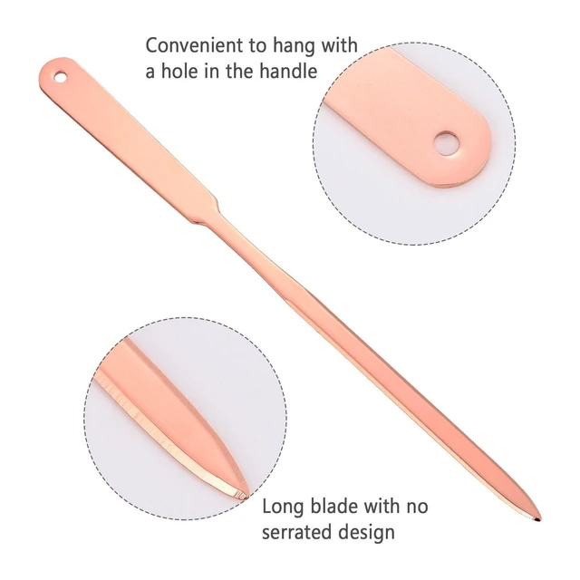 Alt view image 5 of 7 - 2 Pack Pink Letter Openers,Gold Envelope Slitter,Stainless Steel | Rose Gold Letter Opener, Lightweight Mail Slitter with Hanging Hole, Smooth Blade, Opener Knife for Office or Home