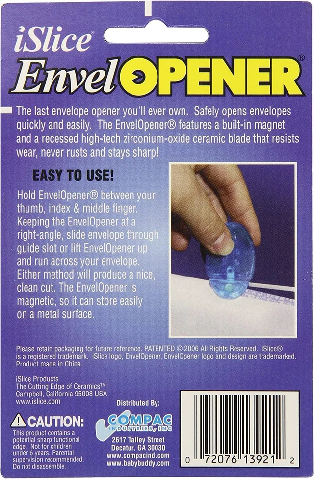 Alt view image 4 of 4 - EnvelOpener Easily Open Envelopes, Magnet Keeps Letter Opener Nearby on Files and Lamps, Ceramic Blade Won't Rust