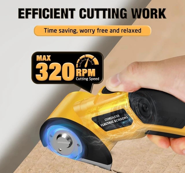 Alt view image 2 of 7 - Cordless Electric Scissors,4V Rechargeable Cardboard Cutter Heavy Duty Scissor with Safety Lock & LED Light for Box Carpet Plastic Fabric(Yellow)