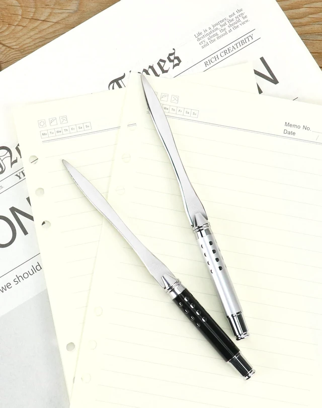 Alt view image 3 of 7 - 2 Pack Metal Letter Opener - Ergonomic Grip Envelope Slitter, Envelope Opener with Safe Edge, Powder-Coated Finish - Versatile Paper Cutter for Office/Home