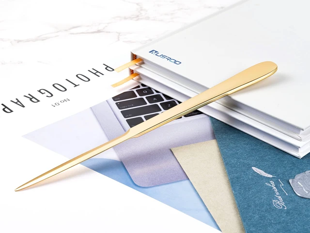 Alt view image 2 of 7 - 9" Golden Metal Letter Opener with Minimalist Design, Safe Double Edge Blades, Anti-Fingerprint Long Handle, Mail Opener Paper Knife Tool Envelope Opener