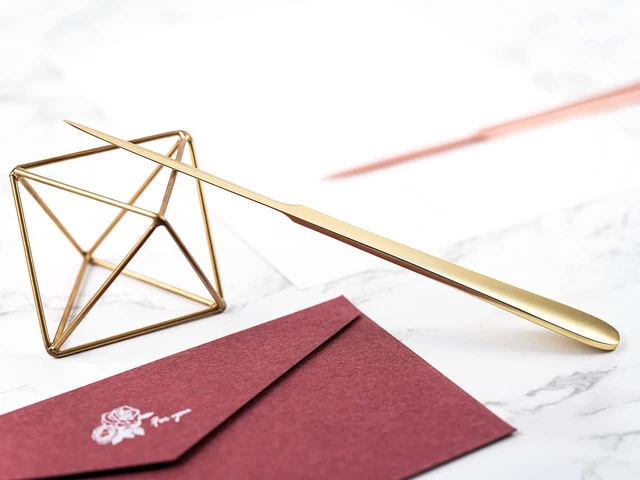 Alt view image 3 of 7 - 9" Golden Metal Letter Opener with Minimalist Design, Safe Double Edge Blades, Anti-Fingerprint Long Handle, Mail Opener Paper Knife Tool Envelope Opener