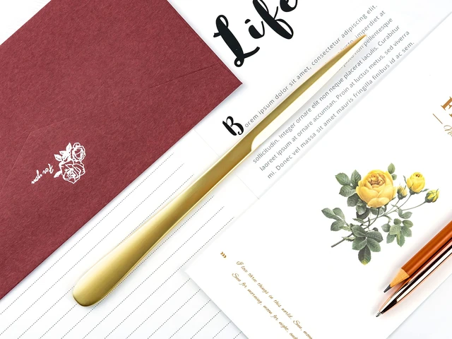 Alt view image 4 of 7 - 9" Golden Metal Letter Opener with Minimalist Design, Safe Double Edge Blades, Anti-Fingerprint Long Handle, Mail Opener Paper Knife Tool Envelope Opener