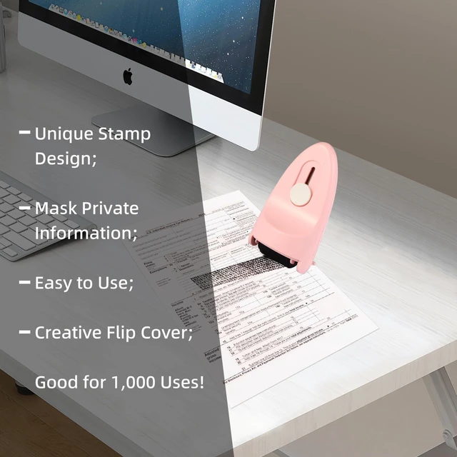Alt view image 3 of 6 - Identity Privacy Protection Roller Security Stamp 2Pack - Guard Your ID with Refillable Ink, Built-in Cutter & Flip Cover Design, Compact Security Tool for Document & Mail Privacy (White+Pink)