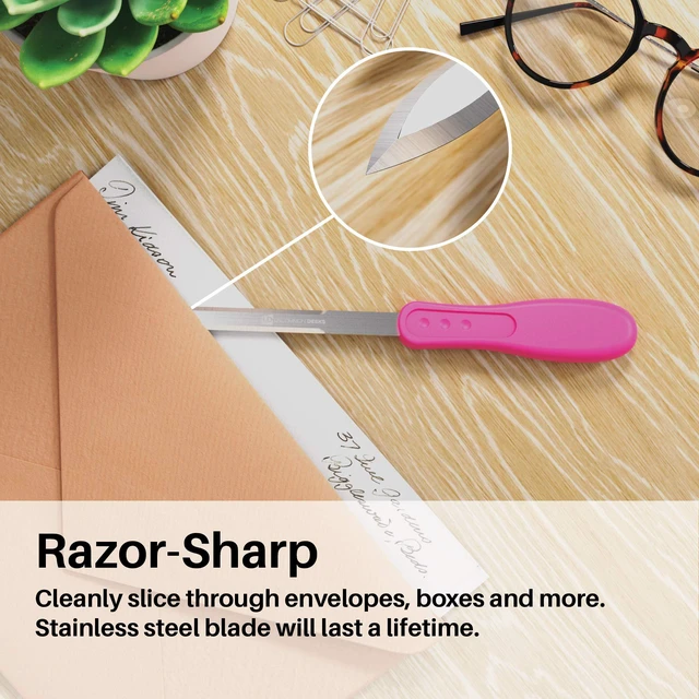 Alt view image 3 of 6 - Envelope Letter Opener, Pink, 1 Pieces | Durable Sharp Edge, Ergonomic Grip Handle, Opens Mail with Ease
