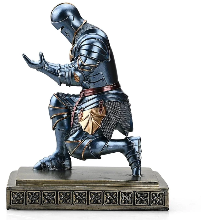 Alt view image 4 of 7 - Medieval Warrior Knight Pen Holder Fun Desk Accessories Paperweight Blue | Armored Pencil Holder, Resin Bookends Decorative, Fancy Kneeling knight Pen Stand with a Cool Letter Opener for Home Office