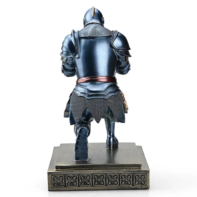Alt view image 5 of 7 - Medieval Warrior Knight Pen Holder Fun Desk Accessories Paperweight Blue | Armored Pencil Holder, Resin Bookends Decorative, Fancy Kneeling knight Pen Stand with a Cool Letter Opener for Home Office