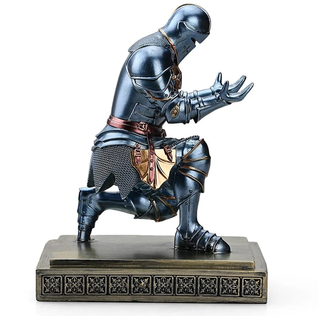 Alt view image 6 of 7 - Medieval Warrior Knight Pen Holder Fun Desk Accessories Paperweight Blue | Armored Pencil Holder, Resin Bookends Decorative, Fancy Kneeling knight Pen Stand with a Cool Letter Opener for Home Office