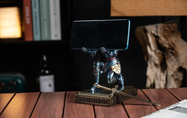 Alt view image 7 of 7 - Medieval Warrior Knight Pen Holder Fun Desk Accessories Paperweight Blue | Armored Pencil Holder, Resin Bookends Decorative, Fancy Kneeling knight Pen Stand with a Cool Letter Opener for Home Office