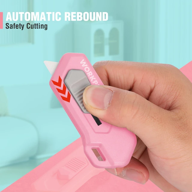 Alt view image 3 of 7 - Ceramic Small Safety Box Cutter, Automatic Rebound Mini Letter Opener, Quick Change Retractable Blade Razor Knife, with Extra Blades