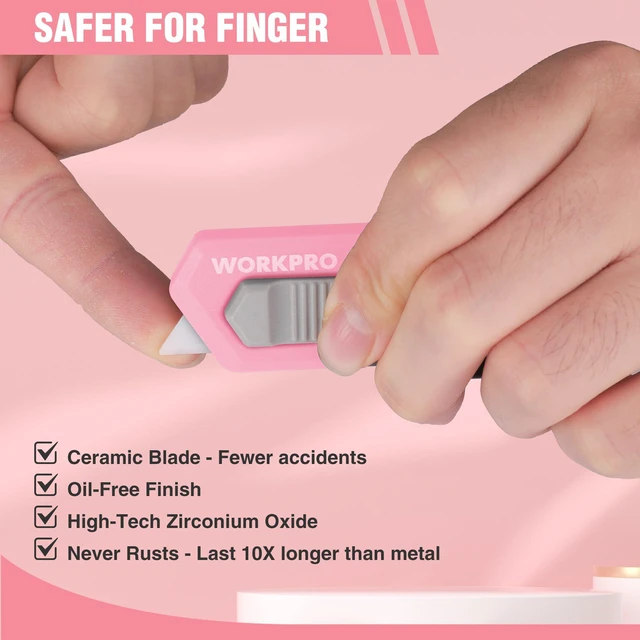 Alt view image 2 of 7 - Ceramic Small Safety Box Cutter, Automatic Rebound Mini Letter Opener, Quick Change Retractable Blade Razor Knife, with Extra Blades