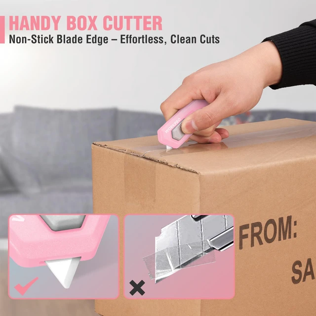 Alt view image 4 of 7 - Ceramic Small Safety Box Cutter, Automatic Rebound Mini Letter Opener, Quick Change Retractable Blade Razor Knife, with Extra Blades