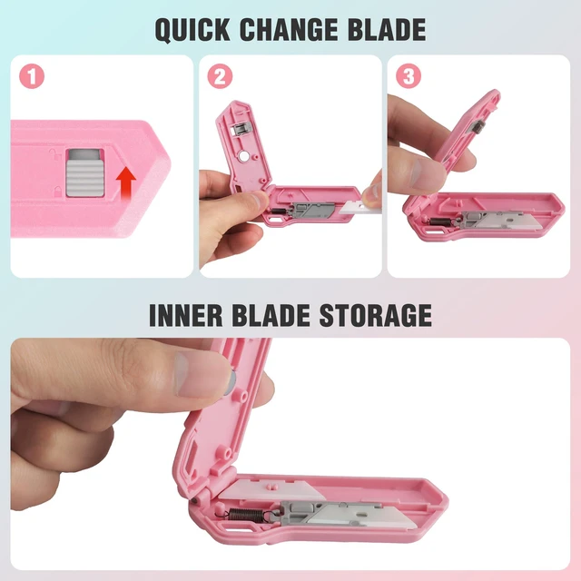 Alt view image 7 of 7 - Ceramic Small Safety Box Cutter, Automatic Rebound Mini Letter Opener, Quick Change Retractable Blade Razor Knife, with Extra Blades