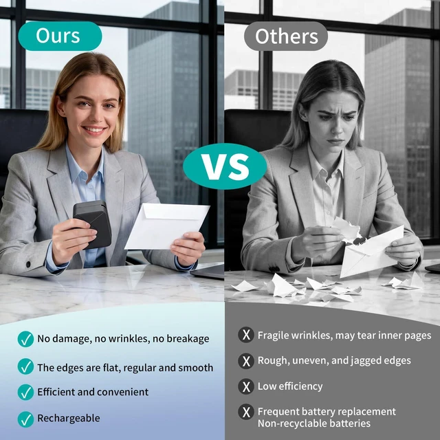 Alt view image 5 of 7 - Rechargeable Electric Letter Opener Safe Cutting Portable Black | Automatic Letter Opener Envelope Slitter, Universal Efficient Mail Envelope Openers for Office & Home Desks