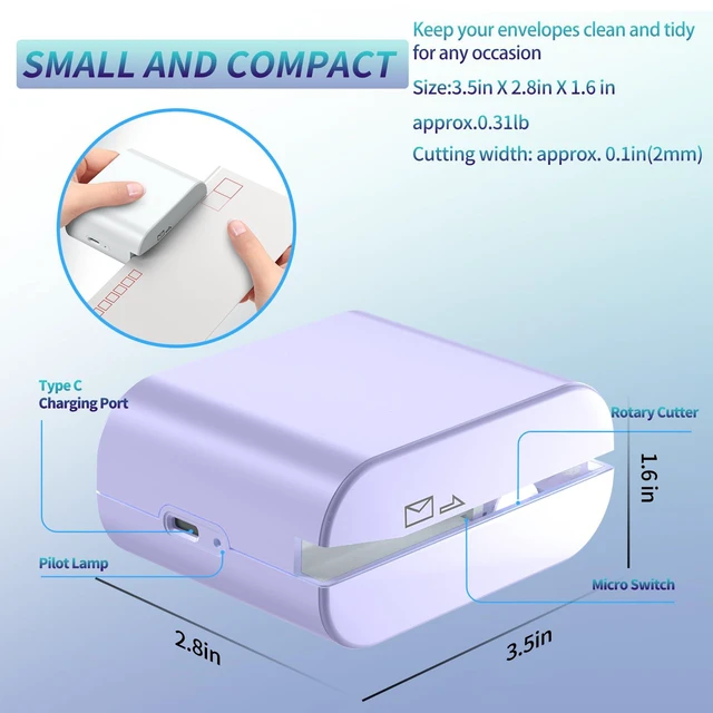 Alt view image 2 of 5 - Rechargeable Electric Letter Opener - Automatic Letter Opener Envelope Slitter, Electric Letter Opener Envelope Slitter for Universal Mail and Envelopes,Purple