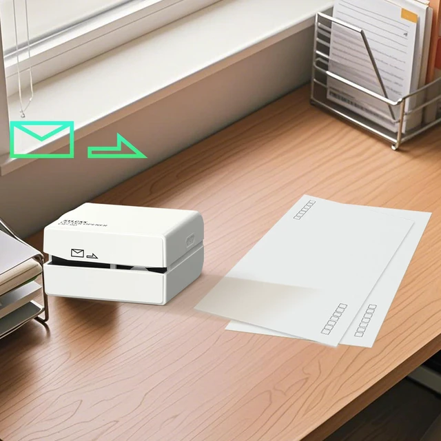 Alt view image 6 of 7 - Electric Letter Opener - Battery Operated Envelope Opener for Quick Mail Opening, Safe & Portable Mail Opener Tool for Office, Home, Daily Mail, Efficient Mail Opener (White)