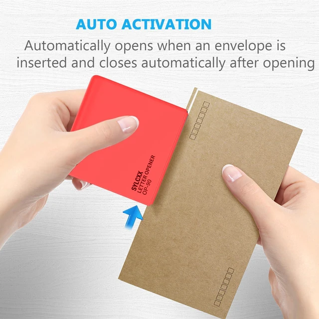Alt view image 7 of 7 - Battery Operated Electric Letter Opener - Letter Openers Envelope Slitter, Envelope Opener, Mail Opener, Universal Envelope Efficient Letter Opener Tool for Office, Home (Red)