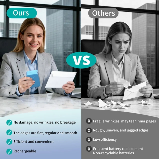 Alt view image 5 of 7 - Rechargeable Electric Letter Opener Safe Cutting Portable Blue | Automatic Letter Opener Envelope Slitter, Universal Efficient Mail Envelope Openers for Office & Home Desks