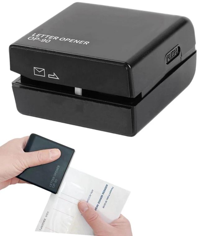 Main image of 2 Pack Electric Letter Opener Black - Portable Automatic Envelope Slitter Tool for Home & Office Desks - Universal Wireless Mail Cutter Desk Accessory Gadget for All Envelope Sizes