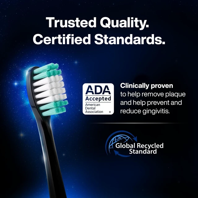 Alt view image 6 of 7 - Genuine Standard Replacement Brush Heads, Black, 2 Pack | ADA Accepted, Protective Caps for Hygienic Storage, Normal & Sensitive Teeth, Compatible with Black Series & More