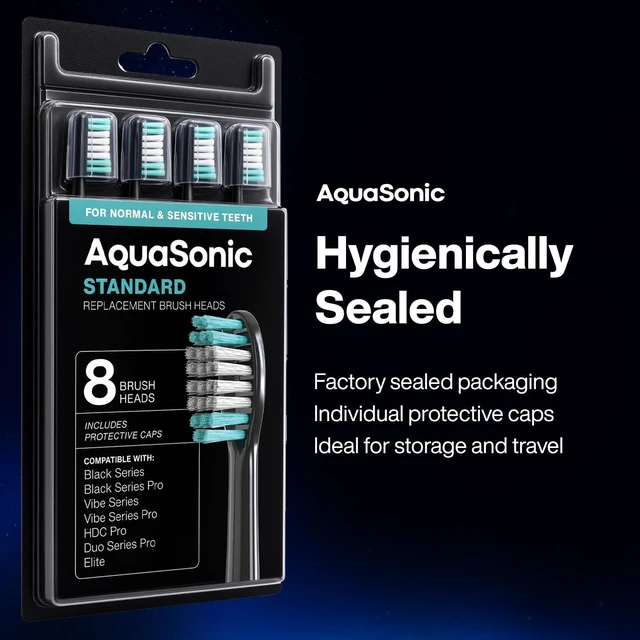 Alt view image 7 of 7 - Genuine Standard Replacement Brush Heads, Black, 8 Pack | ADA Accepted, Protective Caps for Hygienic Storage, Normal & Sensitive Teeth, Compatible with Black Series & More