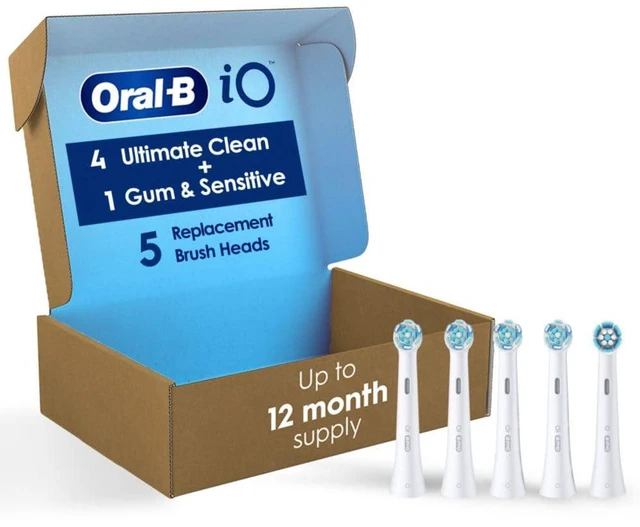 Main image of iO Ultimate Clean Replacement Brush Heads, 5 Count, 4 Ultimate Clean + 1 Gum & Sensitive White
