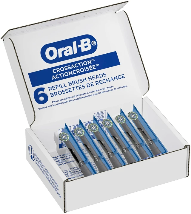Main image of Cross Action Replacement Brush Heads for an Oral-B Electric Toothbrush, Pack of 6, Black