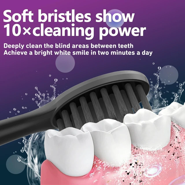 Alt view image 3 of 6 - 10 Pack Replacement Toothbrush Heads Compatible with Burst Electric Toothbrush, Toothbrush Heads for Burst Sonic Toothbrush, Deep Cleaning Bristle Design, Black