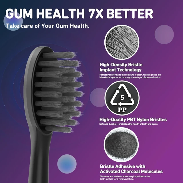 Alt view image 4 of 6 - 10 Pack Replacement Toothbrush Heads Compatible with Burst Electric Toothbrush, Toothbrush Heads for Burst Sonic Toothbrush, Deep Cleaning Bristle Design, Black