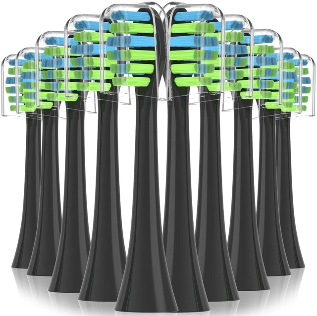 Main image of Replacement Toothbrush Heads with Covers for 7am2m AM101/AM105 Electric Toothbrush,10 Pack,Black