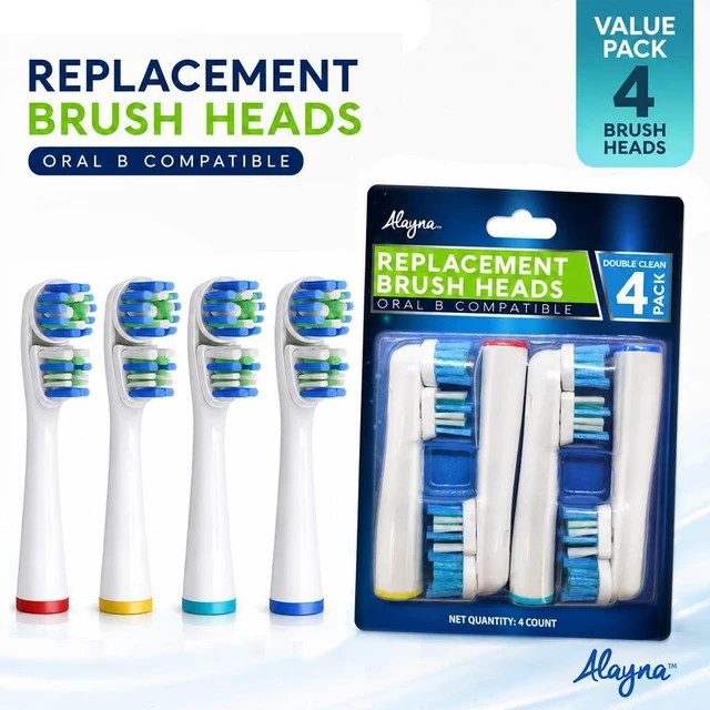 Alt view image 2 of 7 - Brush Heads Compatible with Oral-B, Double Head Design, 4 Count | Replacement Electric Toothbrush Heads with Soft DuPont Bristles and Color-Coded Identification Rings