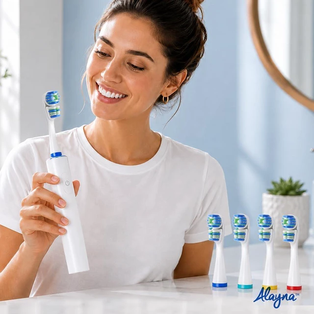Alt view image 6 of 7 - Brush Heads Compatible with Oral-B, Double Head Design, 4 Count | Replacement Electric Toothbrush Heads with Soft DuPont Bristles and Color-Coded Identification Rings