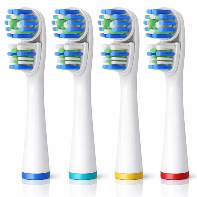 Main image of Brush Heads Compatible with Oral-B, Double Head Design, 4 Count | Replacement Electric Toothbrush Heads with Soft DuPont Bristles and Color-Coded Identification Rings