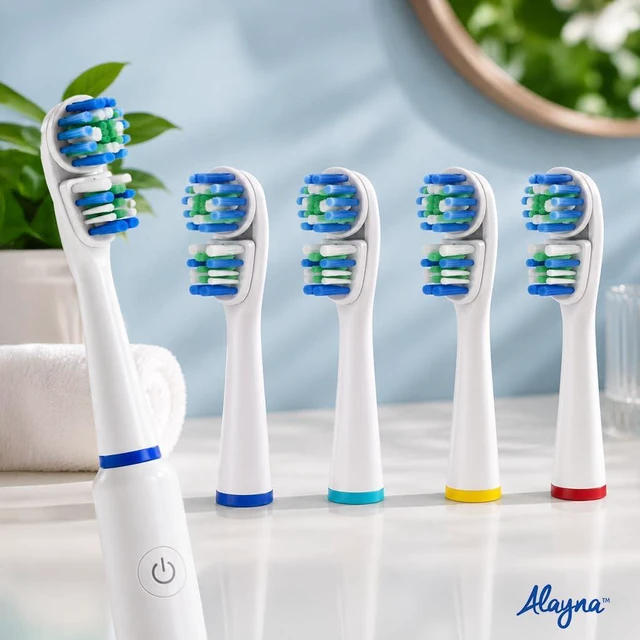 Alt view image 5 of 7 - Brush Heads Compatible with Oral-B, Double Head Design, 4 Count | Replacement Electric Toothbrush Heads with Soft DuPont Bristles and Color-Coded Identification Rings