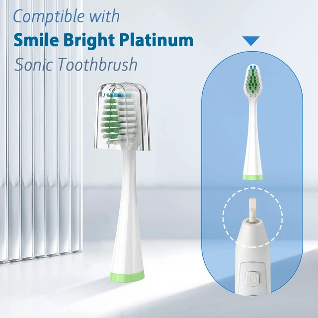 Alt view image 2 of 6 - Replacement Brush Heads for Smile Bright Platinum Sonic Electric Toothbrush | Soft Bristles, 5-Pack, with Covers