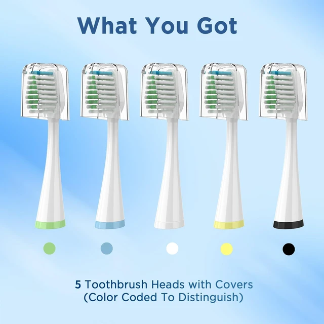 Alt view image 6 of 6 - Replacement Brush Heads for Smile Bright Platinum Sonic Electric Toothbrush | Soft Bristles, 5-Pack, with Covers