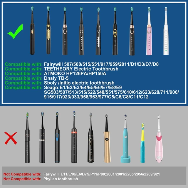 Alt view image 2 of 7 - 5 Pack Electric Toothbrush Replacement Heads Compatible with Fairywill,Toothbrush Heads Compatible with FW-507/508/551/515/917/959/2011,FW-D1/D3/D7/D8
