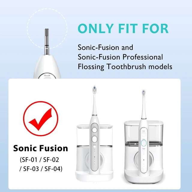 Alt view image 2 of 7 - Replacement Brush Heads for Waterpik Sonic Fusion 2.0 - Flossing Toothbrush Head for Water pik with Color-Coded Rings & Hygienic Caps - 3 Pack White Soft Bristles - Compact Size
