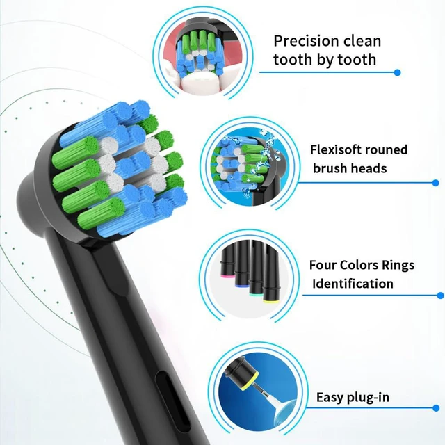 Alt view image 3 of 7 - 8pcs Replacement Heads Compatible with Oral B Electric Toothbrush, 4pcs Precision Clean and 4pcs Cross Clean Brush Heads, Black
